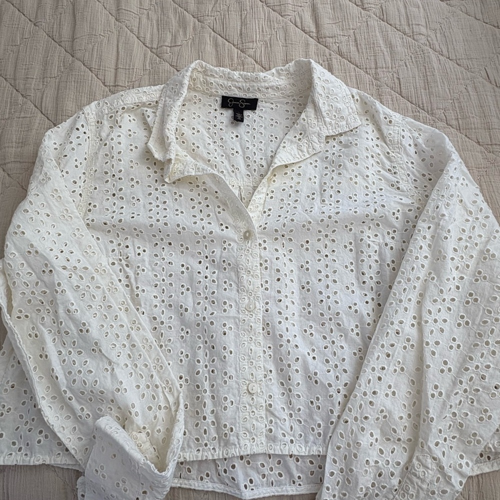 White Eyelet Button-Up Blouse
